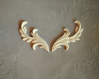 Furniture embellishment appliques leaves pair | Furniture decorative overlays | DIY makeover onlays | resin mouldings