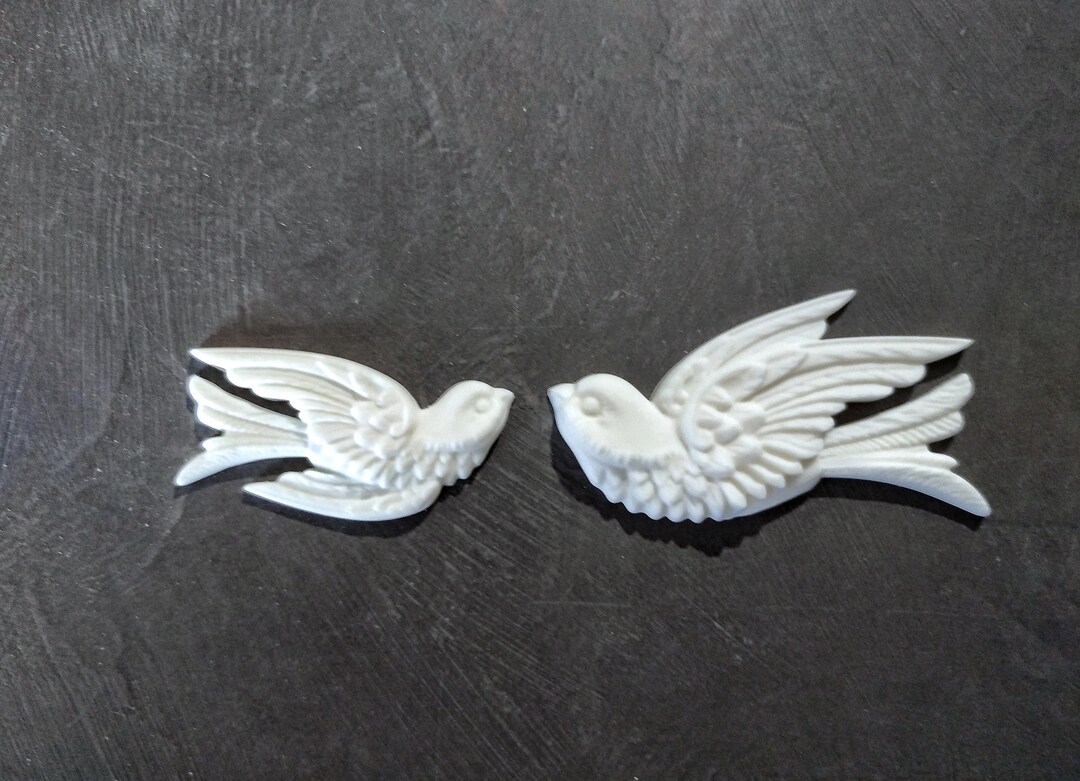 Birds Pair Onlays 2pcs,furniture Applique, Onlay Mouldings, Resin