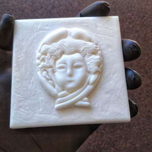3D square tile with antique woman cameo 10x10cm (3,85 inch), vintage tiles , backsplash tiles, waterproof tiles