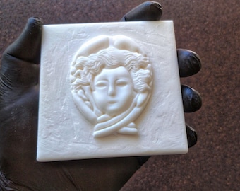 Antique Woman Cameo Resin Tile: Decorative Backsplash (10x10cm)