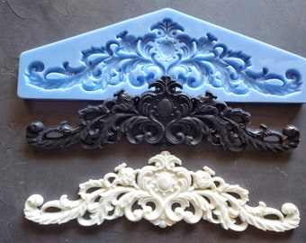 Silicone Mold for central furniture applique 11.8in, Furniture pediments, ornate mouldings, wall pediment, vintage DIY makeover