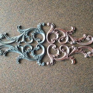 Vintage Corners (1left+1right) with wood texture, furniture appliques, ornate corners, antique pediment, resin appliques, furniture upcycle
