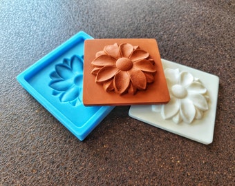 Silicone Mold with volumetric flower element,  DIY tiles for home art projects