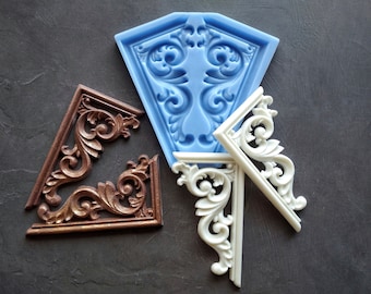 Silicone mold for decorative corners 12,7x6,8cm. Furniture embellishment appliques with wood texture, furniture overlays, mold for resin