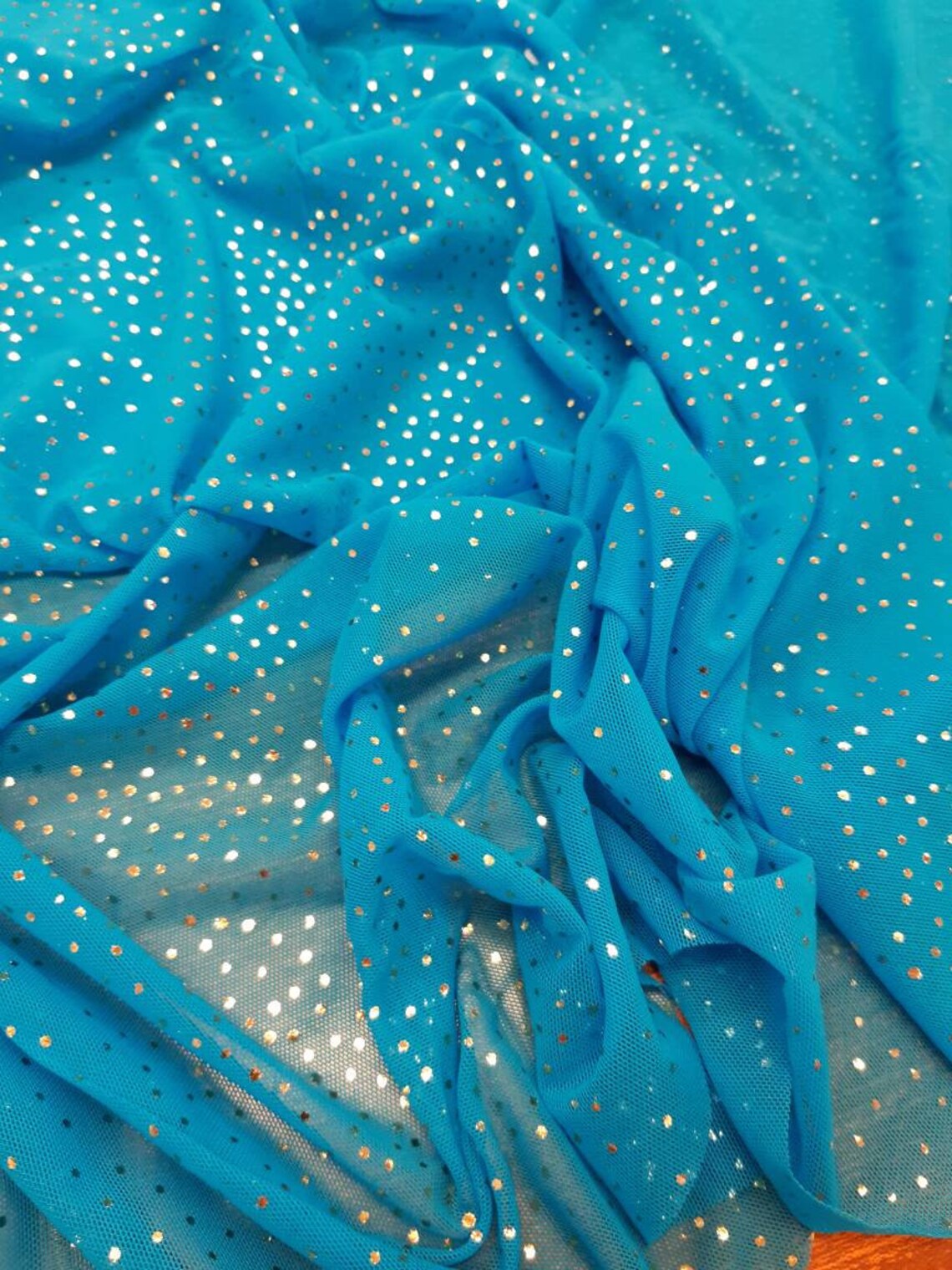 Turquoise stretch mesh with silver foil sequin fabric . Very | Etsy