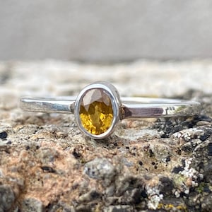 Yellow Sapphire 925 Silver Ring -Size M - Faceted Yellow Gemstone Ring -Fancy Sapphire  - Sapphire Engagement Ring - Yellow Cut Sapphire