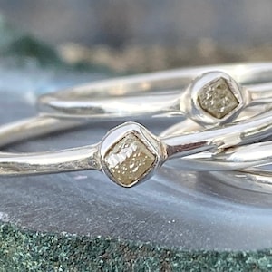 Raw/Rough Diamond Ring - Natural Rough Diamond Solitaire - Solid silver Natural Diamond Ring -Freeform Rustic Diamond - Diamond Engagement
