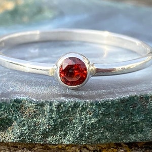 Red Orange Sapphire and 925  Sterling Silver Stacker Ring -Faceted Sapphire Ring - stone Rings -Engagement Ring -Red Sapphire Stacker ring