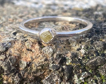 Raw Diamond Sterling Silver Ring - Size N1/2 - Natural Rough Diamond Solitaire - Solid silver Natural Diamond Ring - Rustic Diamond Ring