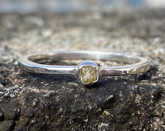Raw Diamond Ring 925 Silver - Size P 1/2  - Natural Rough Diamond Solitaire - Solid silver Natural Diamond Ring - Rustic Diamond Ring