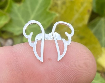 Sterling Silver Angel Wings - stud earrings - 6x13.5mm Sterling silver Studs - Silver wing earrings - Plain Silver studs