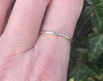 Raw Diamond Sterling Silver Ring - Size P - Natural Rough Diamond Solitaire - Solid silver Natural Diamond Ring - Rustic Diamond Ring