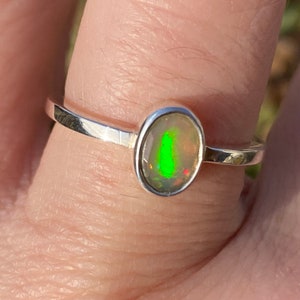 Opal Sterling Silver Ring - Size N 1/2 - Natural Ethiopian Welo Opal Sterling Silver Ring - Opal Ring - October Birthstone - Oval Opal