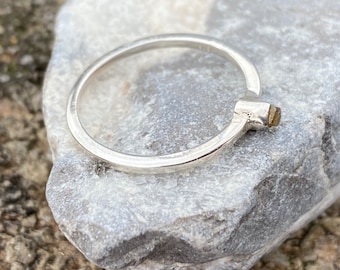 Raw Diamond Sterling Silver Ring - Size Q - Natural Rough Diamond Solitaire - Solid silver Natural Diamond Ring - Rustic Diamond Ring