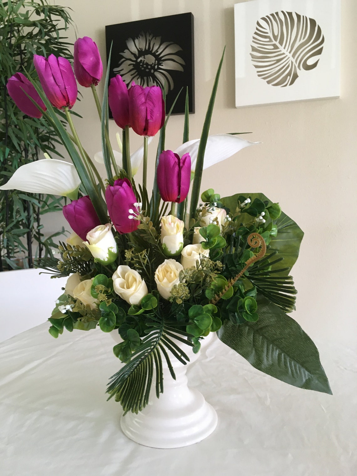 Elegant Floral Arrangement With Faux Tulips and Roses Etsy