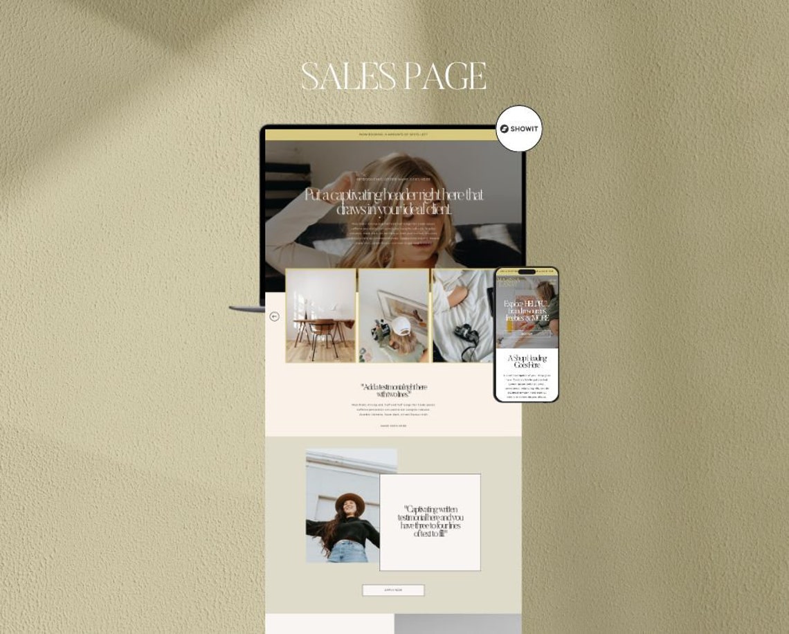 Showit Sales Page Template, Showit Website Template, Sales Page Website