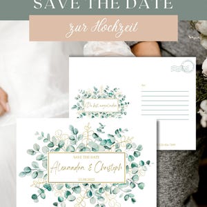 Hochzeit Einladung Save the Date Eukalyptus Vorlage – Digitale Karte zum Selber Bearbeiten & Drucken, Elegante Einladungskarte