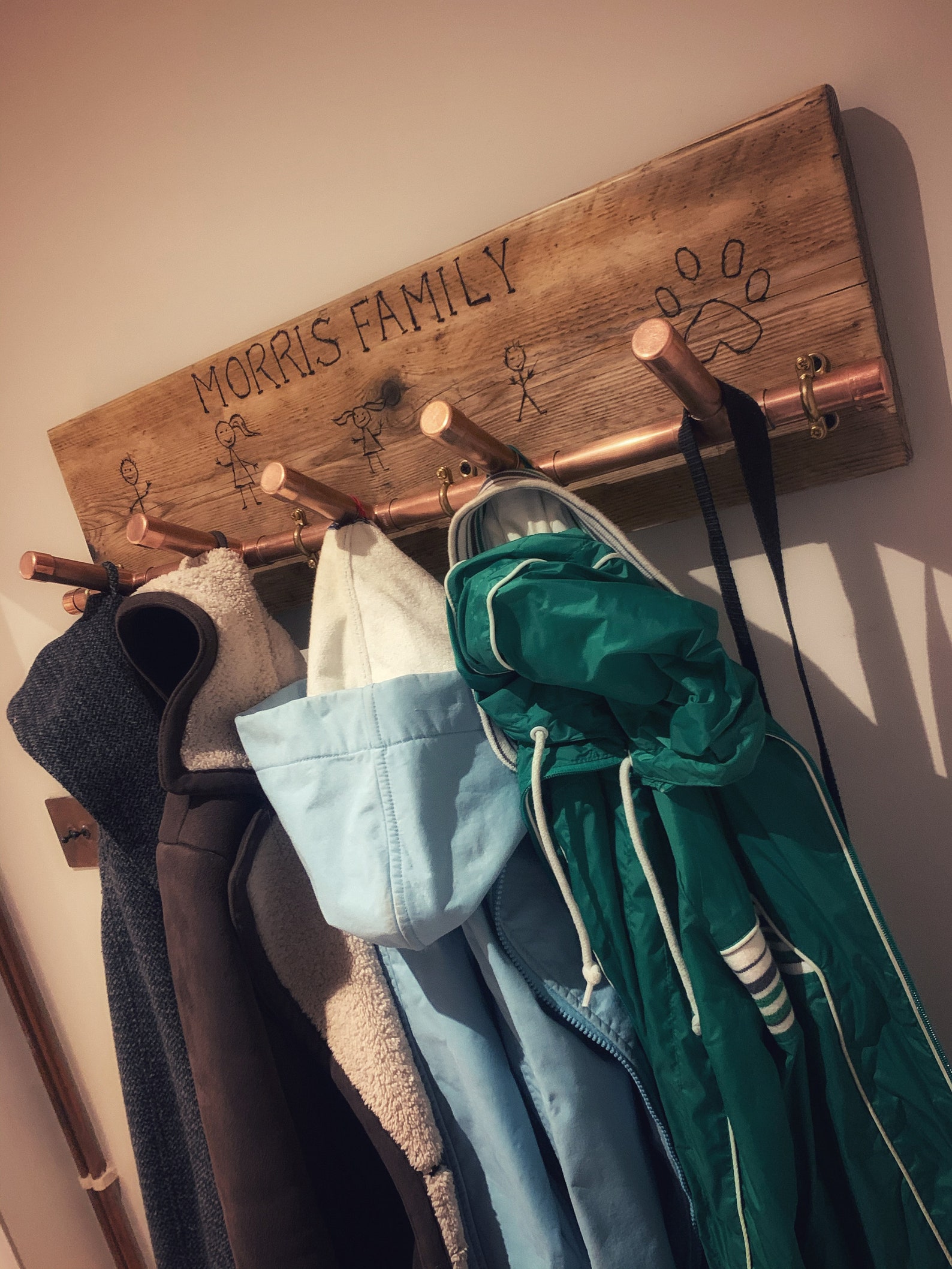 Coat Rack Personalised Copper Pipe And Reclaimed Wood Cost ...