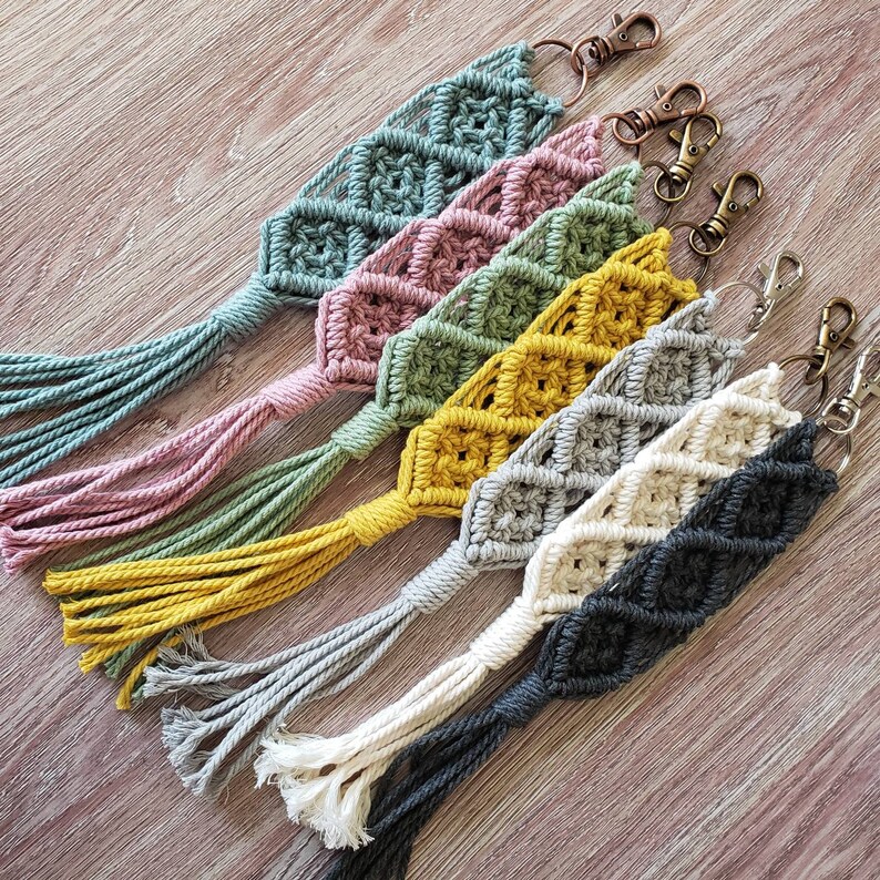 Stocking Stuffer Zipper Charm Macrame Keychain Backpack Christmas Gift Boho Keychain Grey Keychain Dark Grey Boho Style Keychain