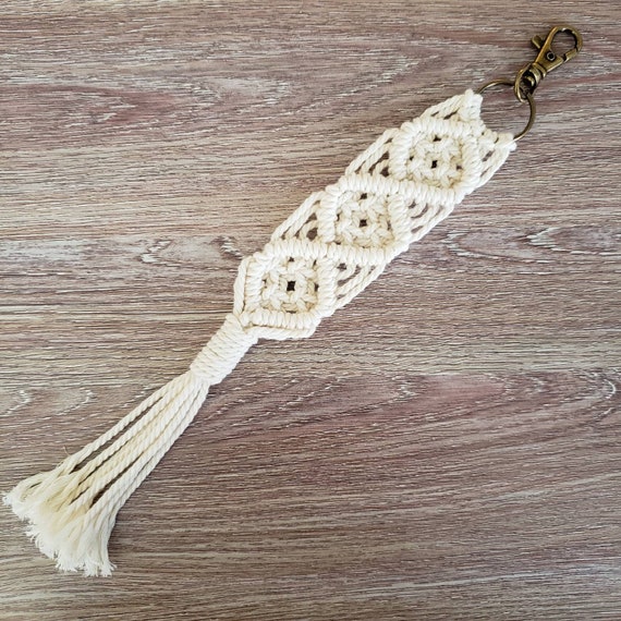 Stocking Stuffer Zipper Charm Macrame Keychain Backpack Christmas Gift Boho Keychain Grey Keychain Dark Grey Boho Style Keychain