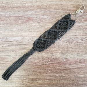 Stocking Stuffer Zipper Charm Macrame Keychain Backpack Christmas Gift Boho Keychain Grey Keychain Dark Grey Boho Style Keychain
