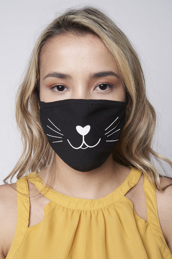 Black Cat Cute Face Mask Reuseable Washable Same Day Shipping Etsy