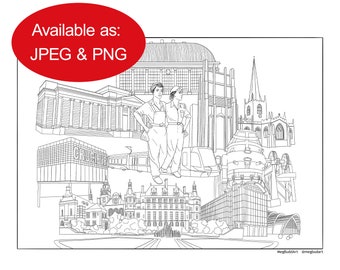 Sheffield Colouring Sheet: Printable Adult Relaxation (Digital Download)