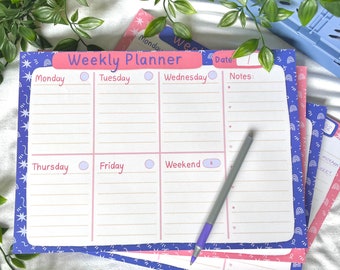 A4 Weekly Desk Planner Notepad, Meal planner, Weekly calendar, habit tracker, to do list, weekly organiser, tear away, week per page desktop