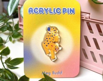 Leopard Cheetah Acrylic Pin Badge, Traditional Tattoo Style Cheetah, Cute but Fierce Accessories, Kawaii Pin, Gift for Friend