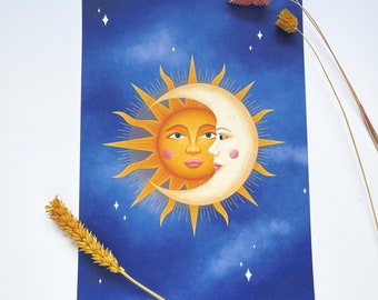 Sun and Moon A4 Print: Celestial Bohemian Wall Art