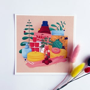 Pink Still Life Print: Fun Home Wall Art on Recycled Paper