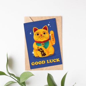 Cartão de boa sorte A5, gato da sorte estilo japonês, Maneki Neko, cartão de formatura, novo emprego, universidade inicial, cartão de felicitações