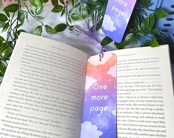 Sunset Clouds Soft Matte Laminated Bookmark with Tassel, One More Page Design, Book Lover Gift, Handmade Reading Accessory, Stylish Bookmark