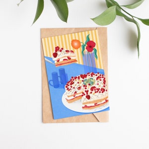 A5 Birthday Cake Card, Card Greetings Card, Baking, Slice of Cake, Still Life Card image 1