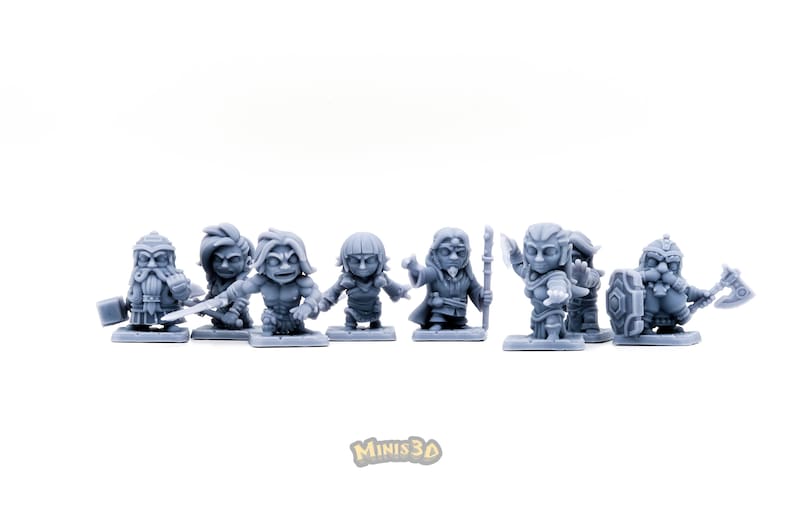 Heroes Arcadia: Barbarian, Elf, Wizard, Dwarf HQ Dungeon by Minis3D Lot Full Heroes (8M)