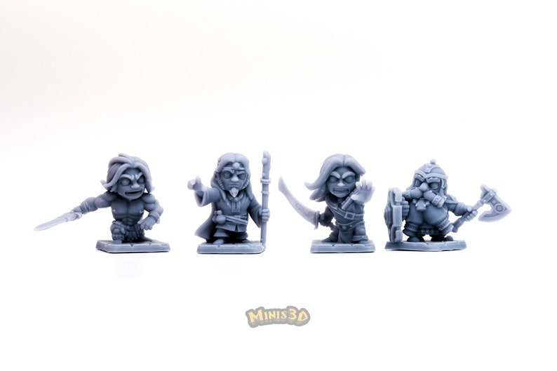 Heroes Arcadia: Barbarian, Elf, Wizard, Dwarf HQ Dungeon by Minis3D Lot Heroes (4 M)