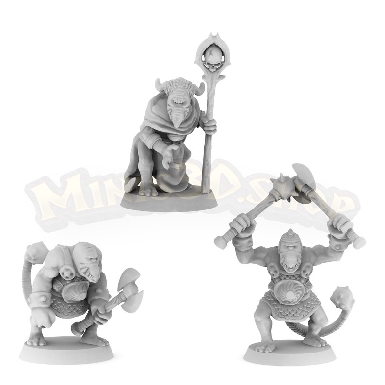 Fimir Shaman, Warrior HQ Dungeon by Minis3D & Enfenix Pack Fimir (3 Minis)