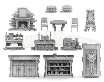Furniture Primal: Alchemist Table, Altar, BookShelve, Throne, Tomb... - Minis3D