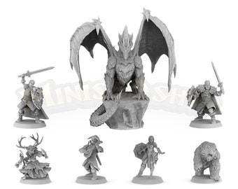 HQ Mythic Tier: Druide, Zwerg, Ritter, Ork-Barde, Drache – HQ Dungeon von Minis3D