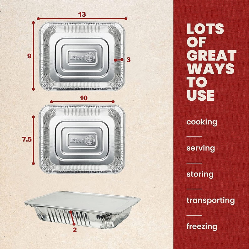Next Level Stuff Aluminum Foil Steam Table Pans, Half Size Deep 9X13 10