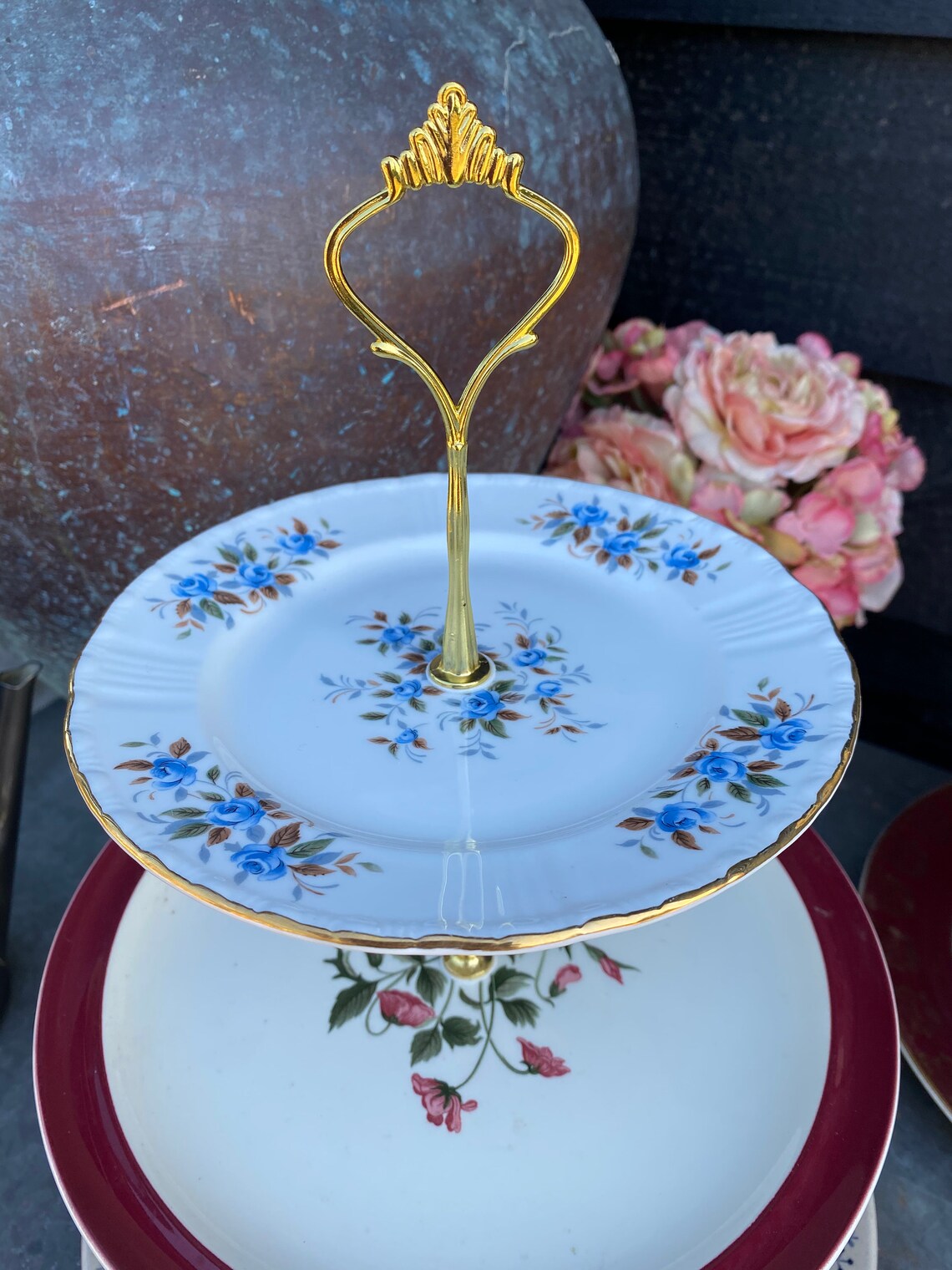 Vintage Cake Stands Afternoon Tea Cake Stands Blue Pink Etsy UK