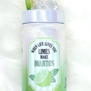 Glittered Margarita-Themed Tumbler, When Life Gives You Limes,  Travel Tumbler
