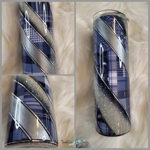 Custom Plaid Striped Glitter Tumbler, Travel Tumbler image 3