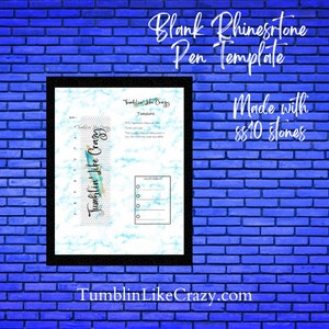 May include: A printable template for a pen design using 8810 rhinestones. The template includes a grid for placement and a color legend. The design features a blue and gold abstract pattern with the text "Tumblin' Like Crazy".