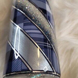 Custom Plaid Striped Glitter Tumbler, Travel Tumbler image 2