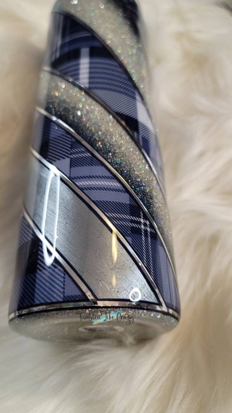 Custom Plaid Striped Glitter Tumbler, Travel Tumbler image 2