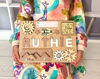 Personalized Name Puzzle, Busy Board 1 year old, Wooden Sensory Board for Toddler, Activity Board Gift, Montessori Name Puzzle for Kids