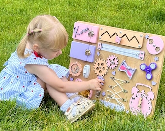 Custom busy board for kids, Montessori wooden kids activities, educational toys, gifts for 1 year old, playroom decor, organic sensory toys