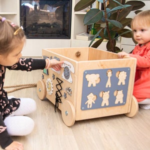 Montessori Wood Toy Box on Wheels, Playroom Organization and Storage Box, Personalized Toy Box, Nursery Decor for Playroom, Gift for Kids