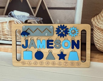 Baby Boy Gifts, Baby Name Puzzle with Hands, Personalized Birthday Gift for Kids, Unique New Baby Gift, Toddler Busy Board, Kids Wooden Toys